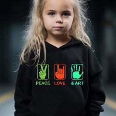 2pcs PEACE LOVE & ART Graphic Hoodies Pants Set Girls