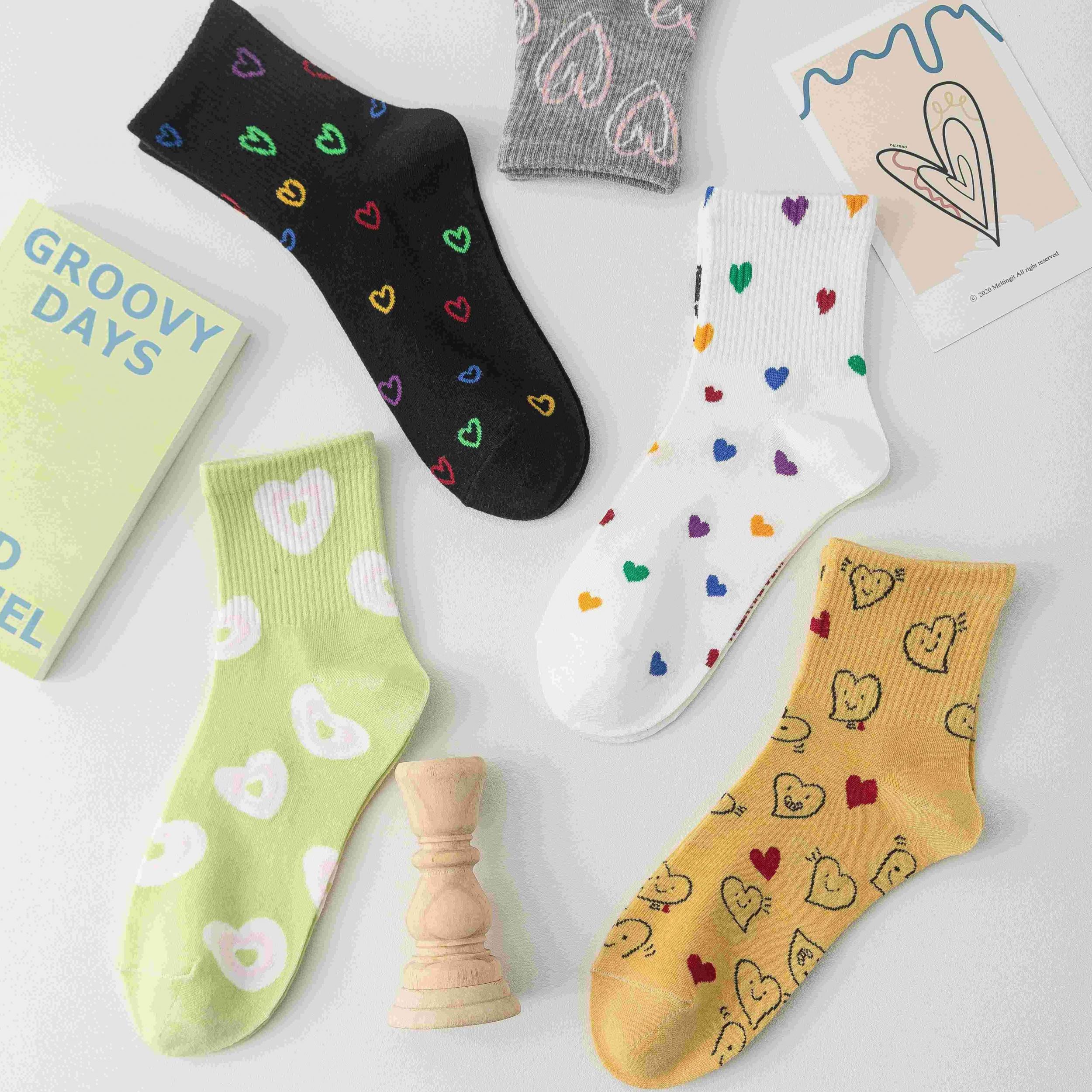 5 Pairs Heart Print Socks Soft & Comfy Short Socks Women's Stockings