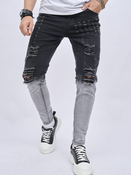 Mens Gradient Slim Fit Ripped Jeans
