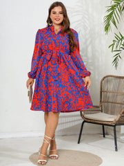  Leopard Print Lantern Sleeve A Line Dress With Belt