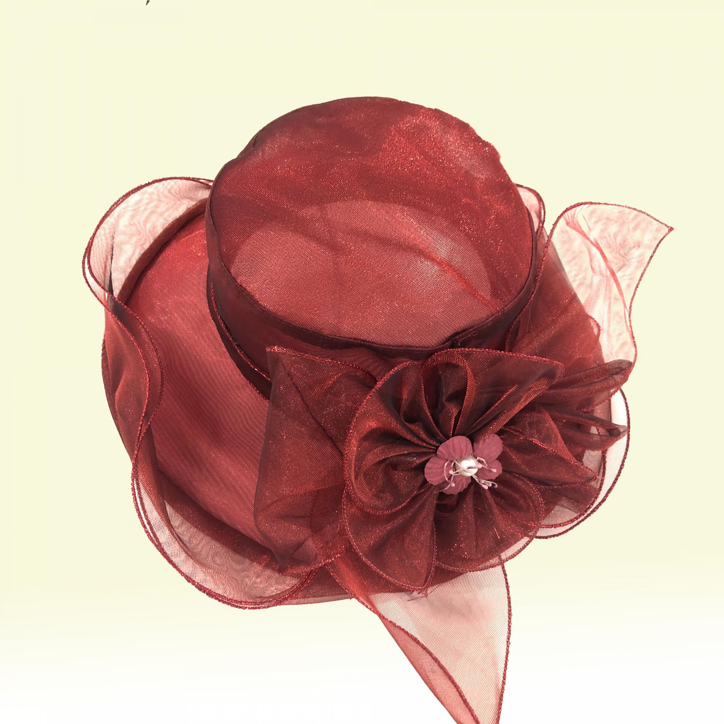 Mesh Flower Organza Sun Hat Solid Ruffles Derby Hat