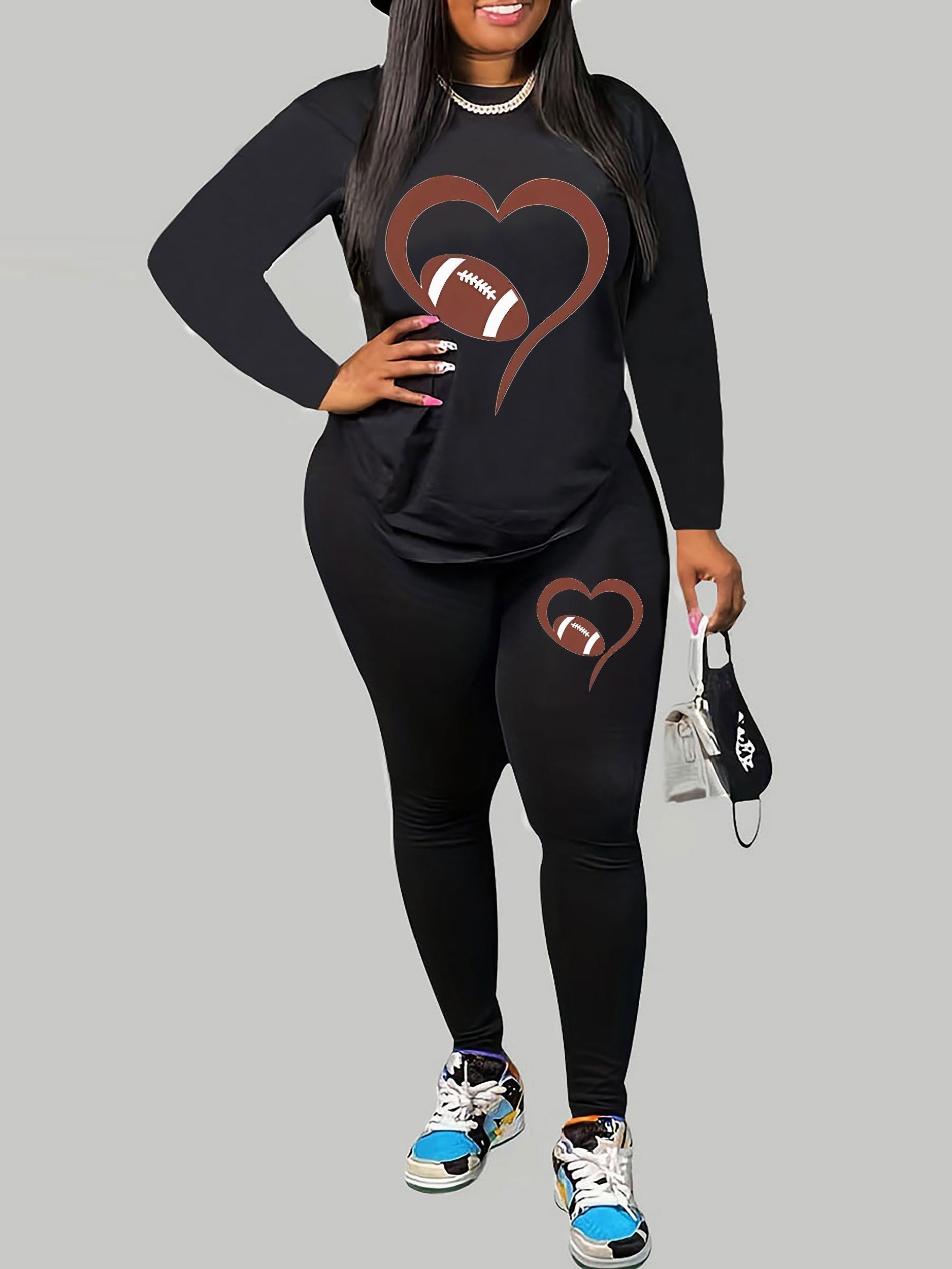  Rugby & Heart Print Top & Leggings 2 Piece Set