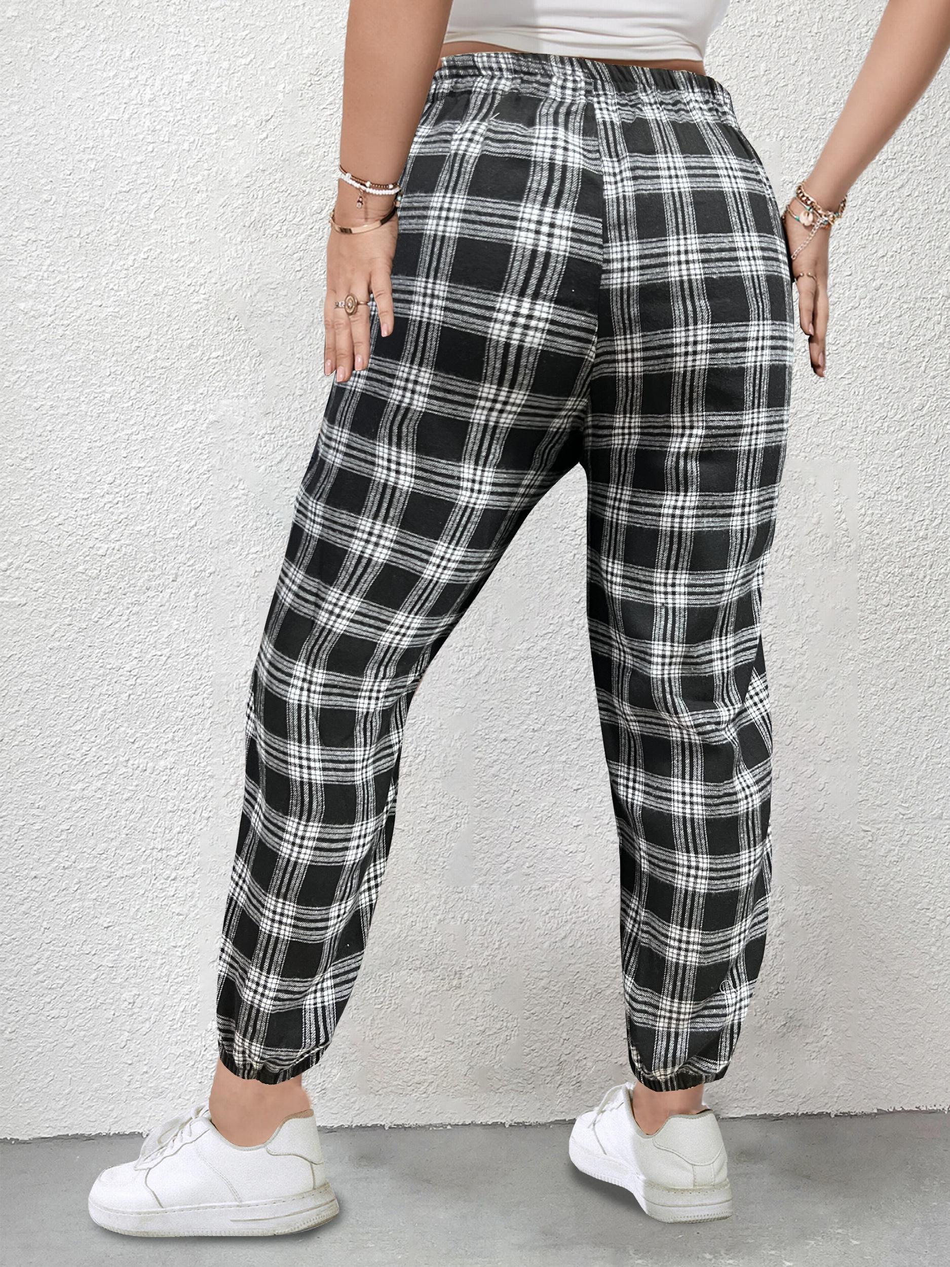 Women's Plus Plaid Tie Front Harem Pants