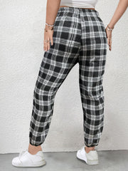 Women's Plus Plaid Tie Front Harem Pants