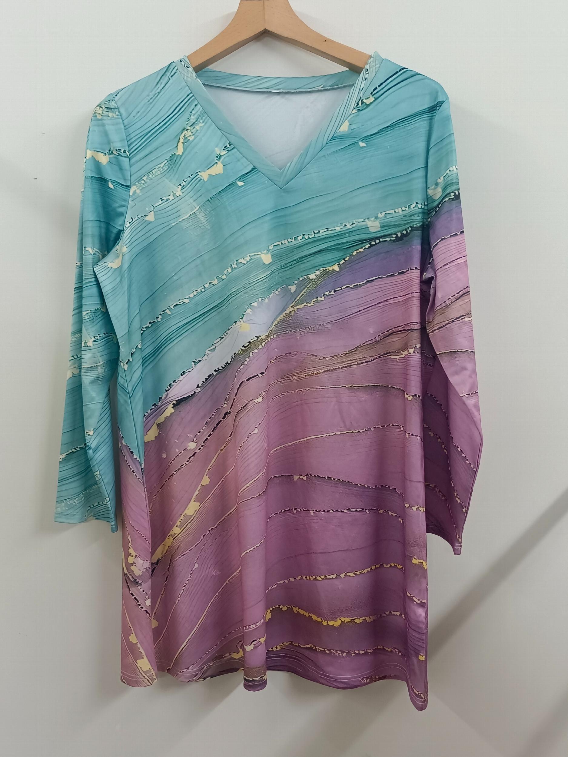 Marble Print Long Sleeve Round Neck Stretch Mini Dress