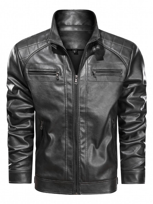 Men's Classic PU Biker Jacket Zip Up Faux Leather