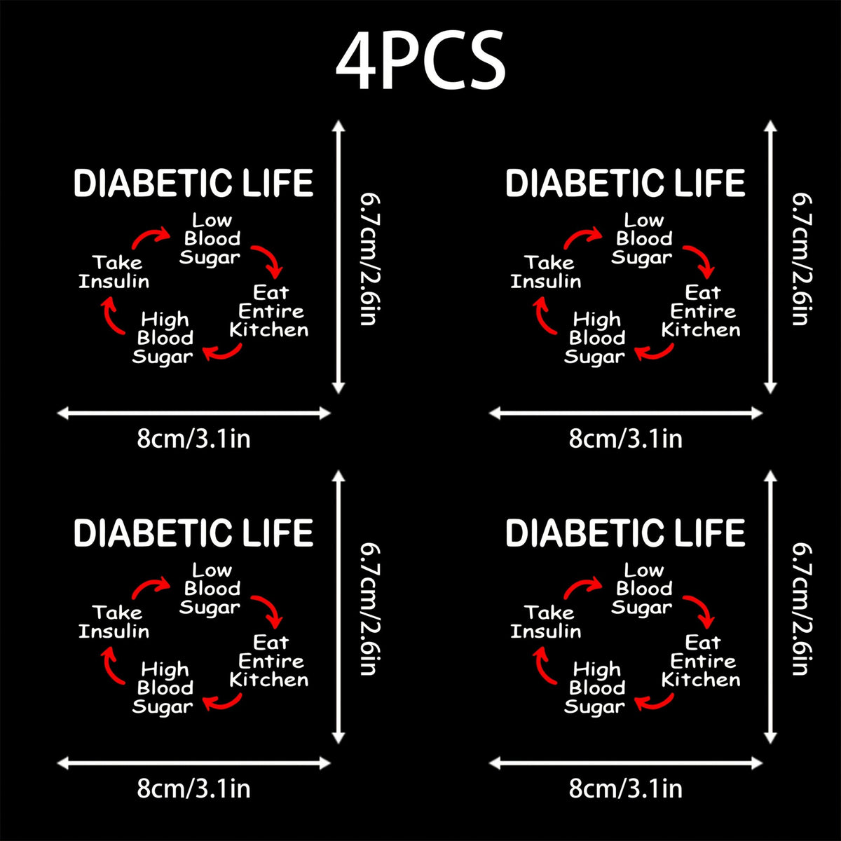 4pcs Diabetic Life UV DTF Waterproof Stickers Blood Sugar for DIY Crafts