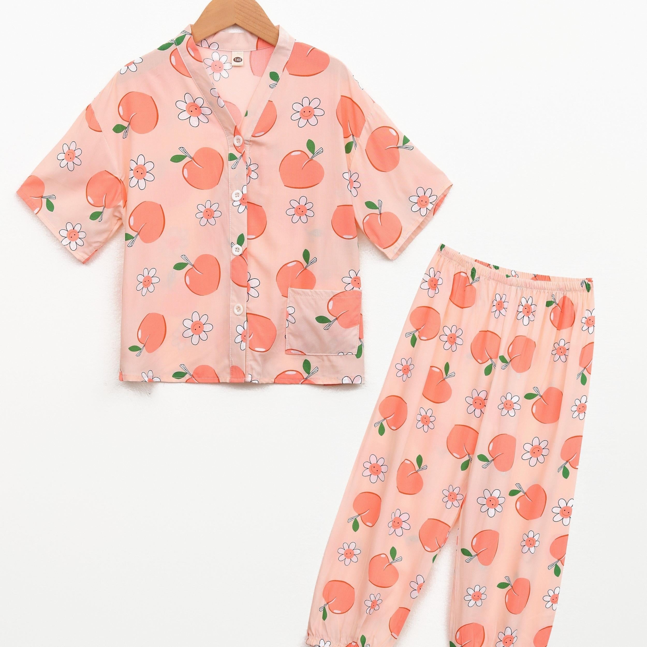 Girl's 2pcs Short Sleeve Pajama Set Multiple Colors