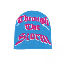 Y2K Beanie Cap Hats with Candy Gothic Letter & Lightning Pattern Unisex