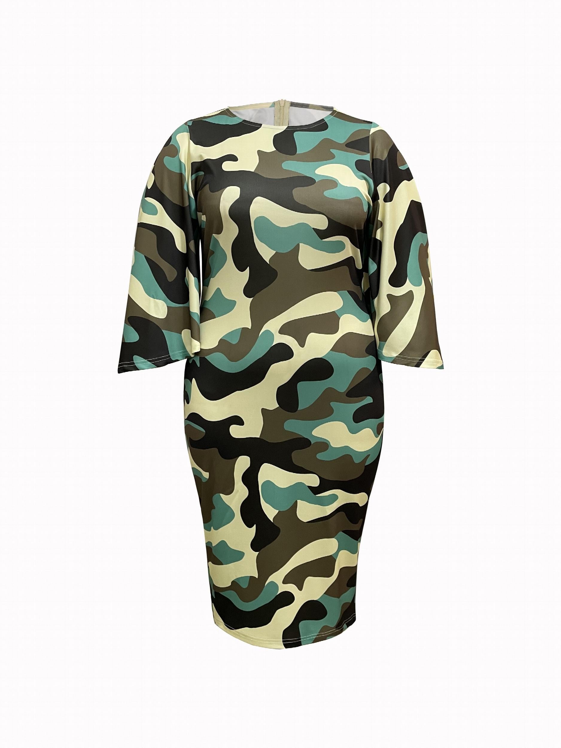  Camo Butterfly Sleeve Bodycon Dress