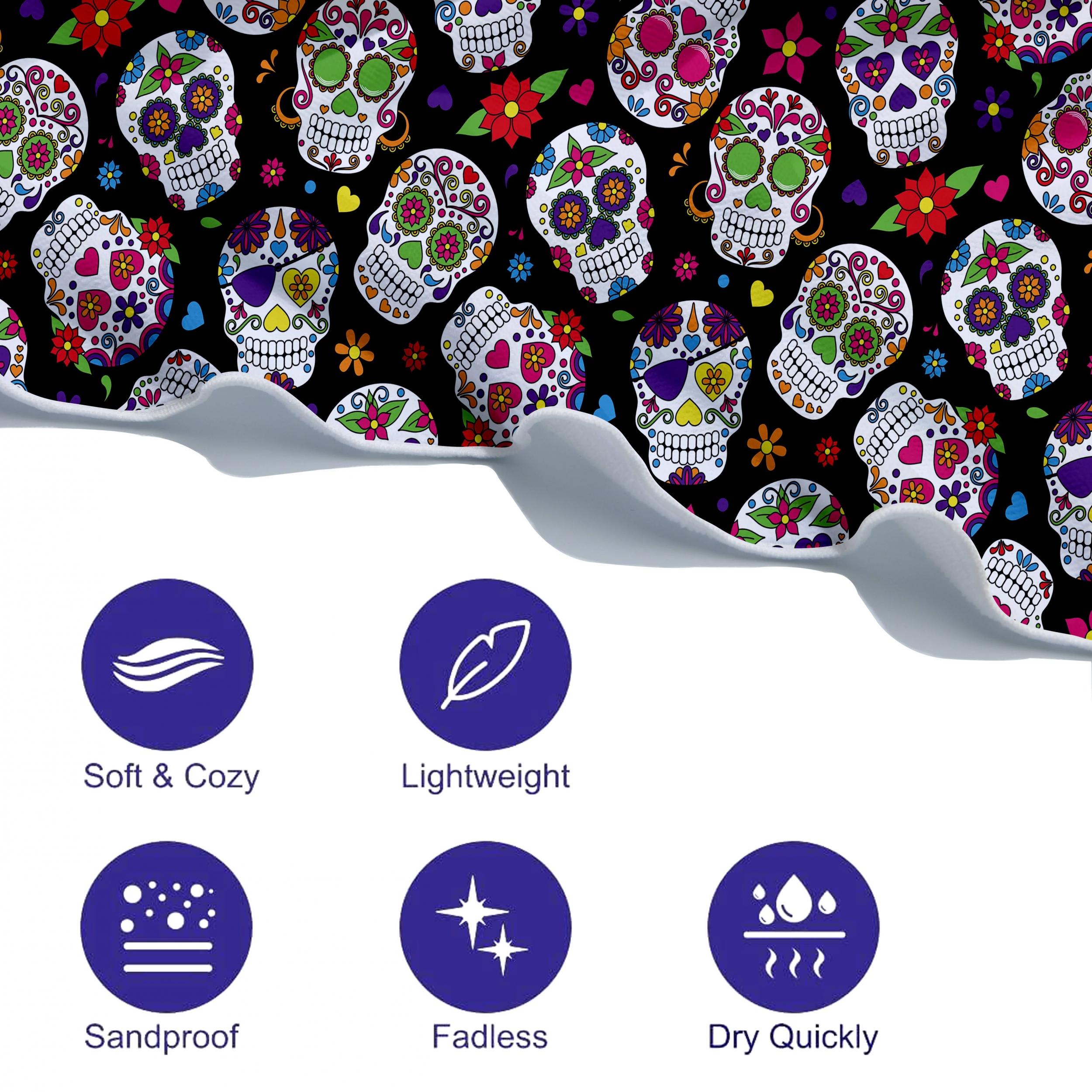 Colorful Skull Pattern Beach Towel Quick Drying Soft Absorbent Towel