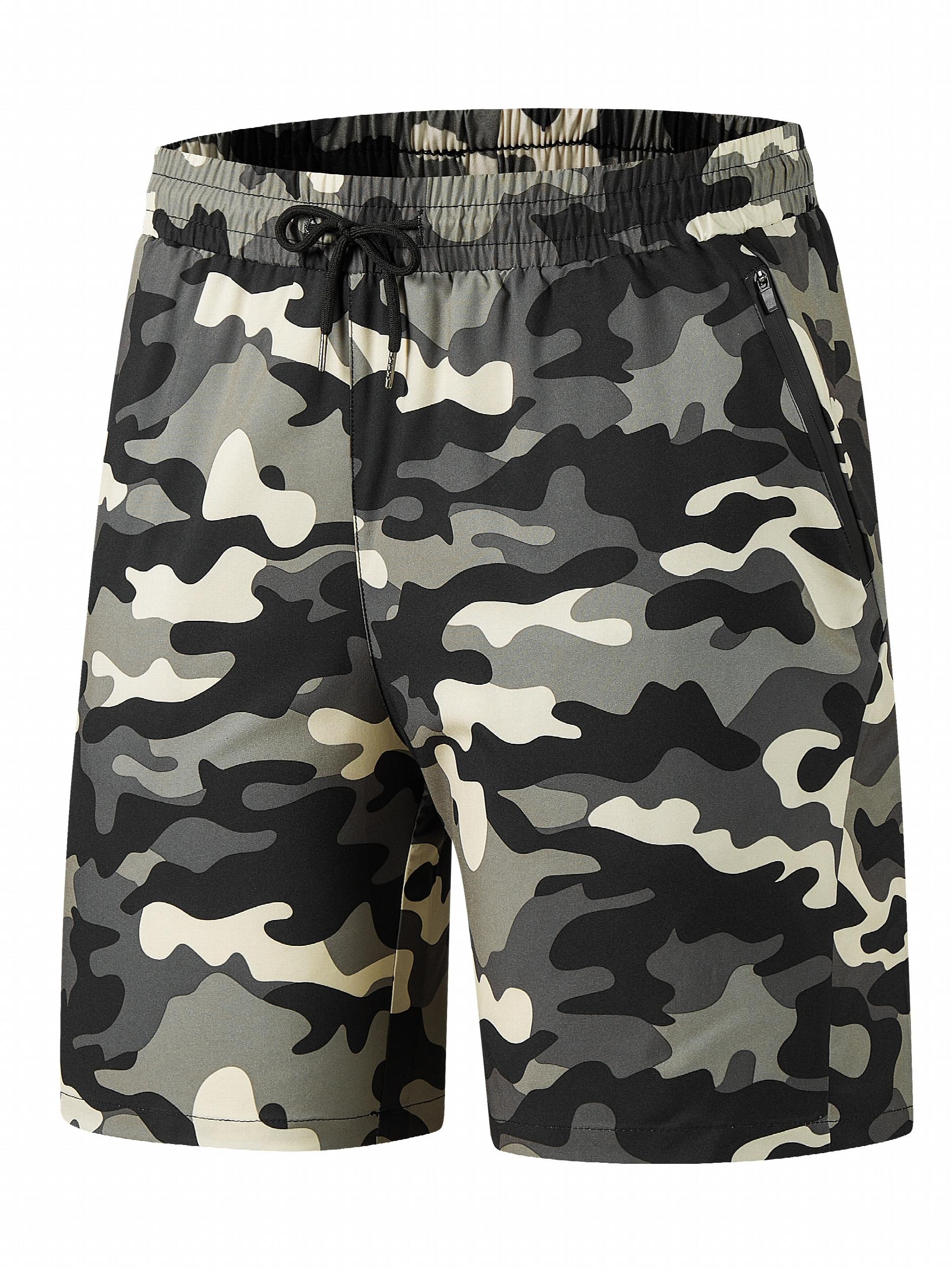 Quick Dry Comfy Men's Casual Zip Pockets Stretch Waist Drawstring Shorts