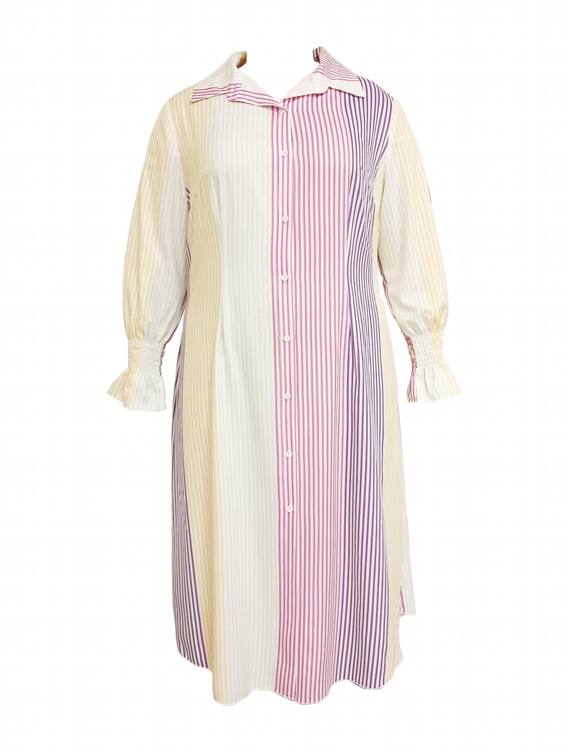  Colorblock Stripe Print Maxi Shirt Dress