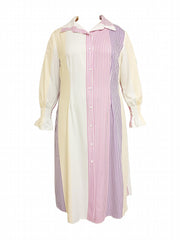 Colorblock Stripe Print Maxi Shirt Dress