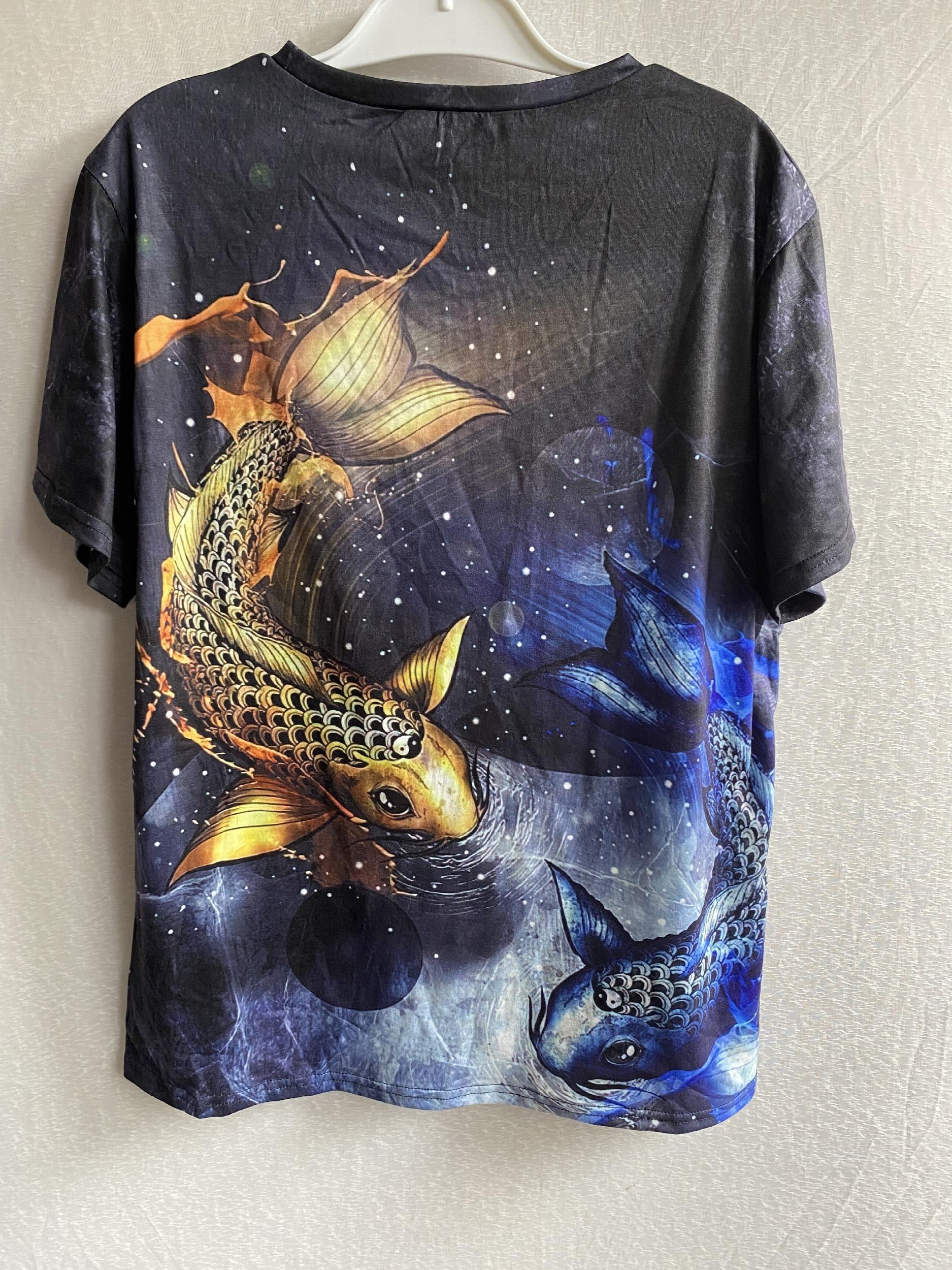 Koi Fish Pattern Print Men's Short Sleeve Novelty Tee Graphic T-shirt
