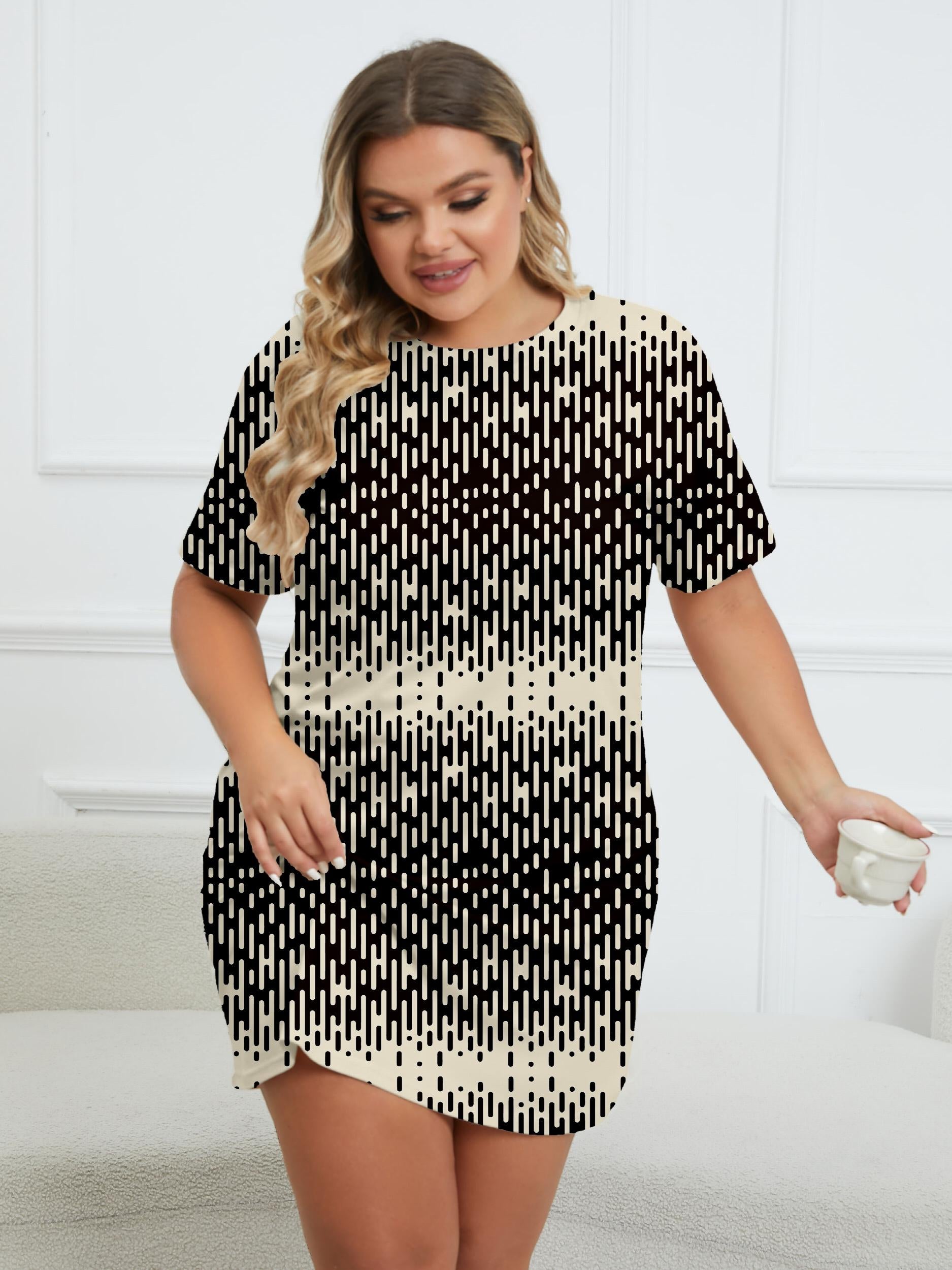  Striped Round Neck Short Sleeve Loungewear Dress