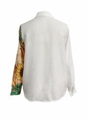  Cartoon Girl & Sunflower Print Button-Up Shirt