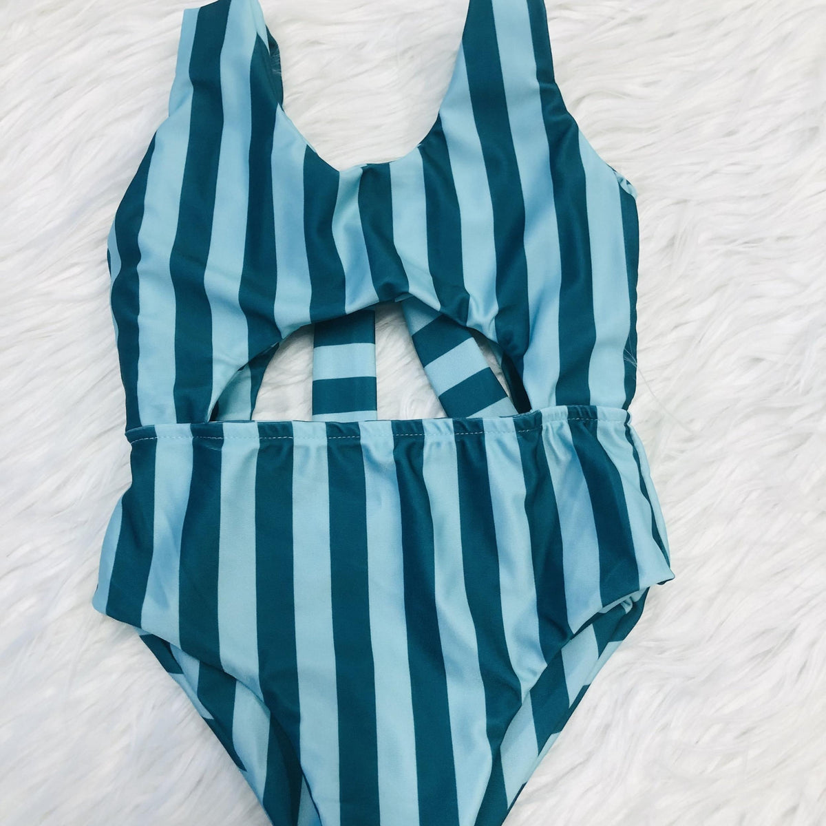 Girls Stripe Print One Piece Swimsuit Sleeveless Tankini