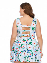  Daisy Print Cut Out Lace One Piece Swimsuit