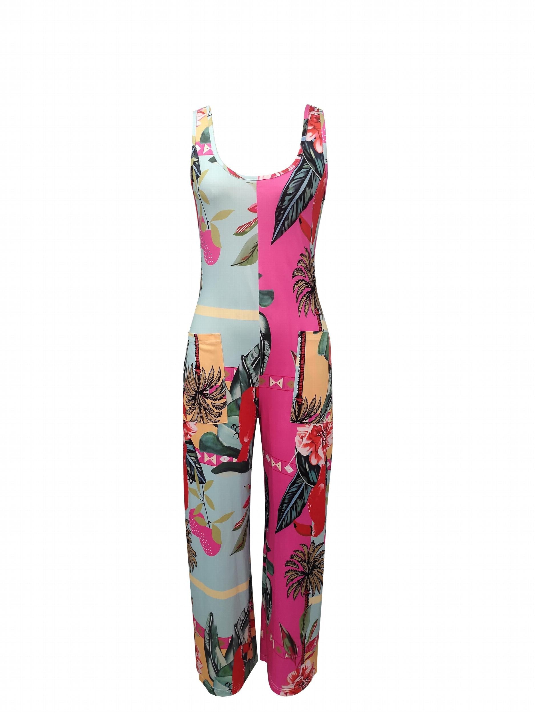Floral Print Wide Leg Jumpsuit Boho Sleeveless Jumpsuit