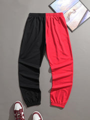 Skull Print Men's Splicing Drawstring Sweatpants Casual Jogger Pants