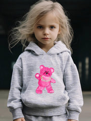 Bear Pattern Long Sleeve Hooded Sweatshirt Girls Comfy Hoodies Pullover