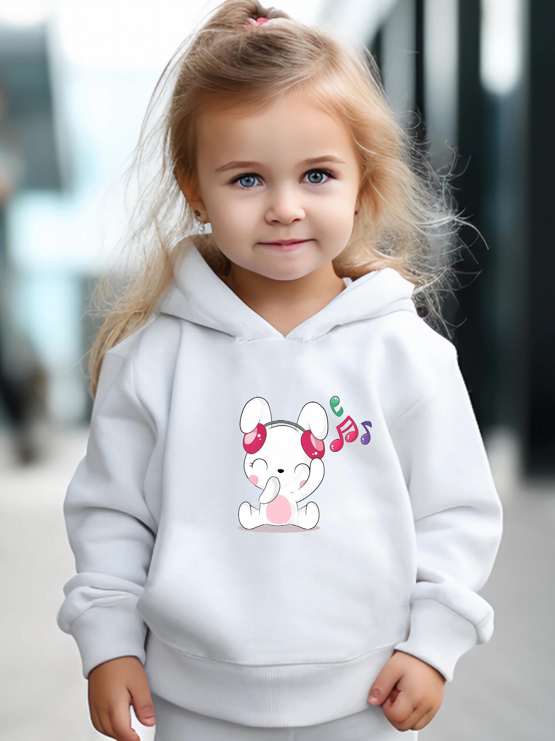 Kid's Singing Bunny Print Hoodie & Pants Set Girl's Sporty Clothes