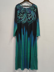  Women's Maxi Dress Graphic Print Long Sleeve Round Neck