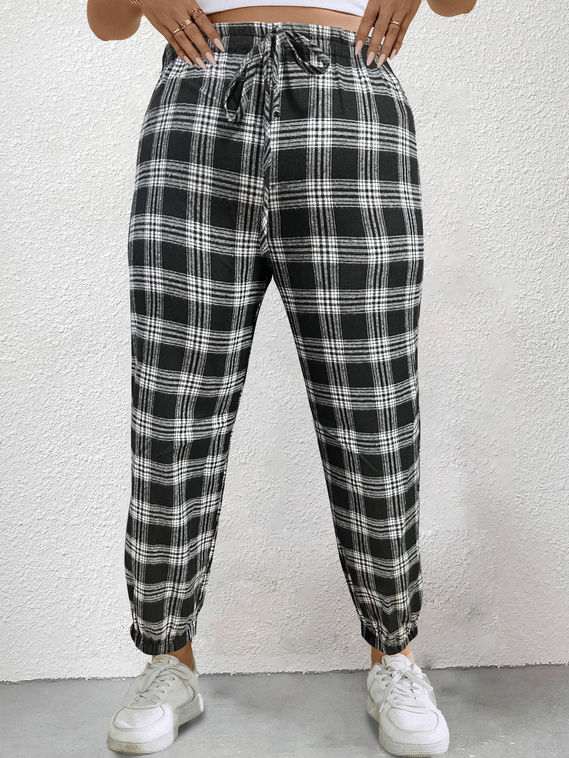 Women's Plus Plaid Tie Front Harem Pants