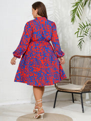  Leopard Print Lantern Sleeve A Line Dress With Belt
