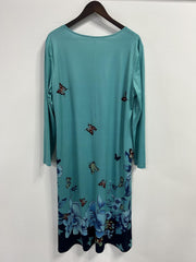 Women's Plus Butterfly & Floral Print Button Notched Neck Dress