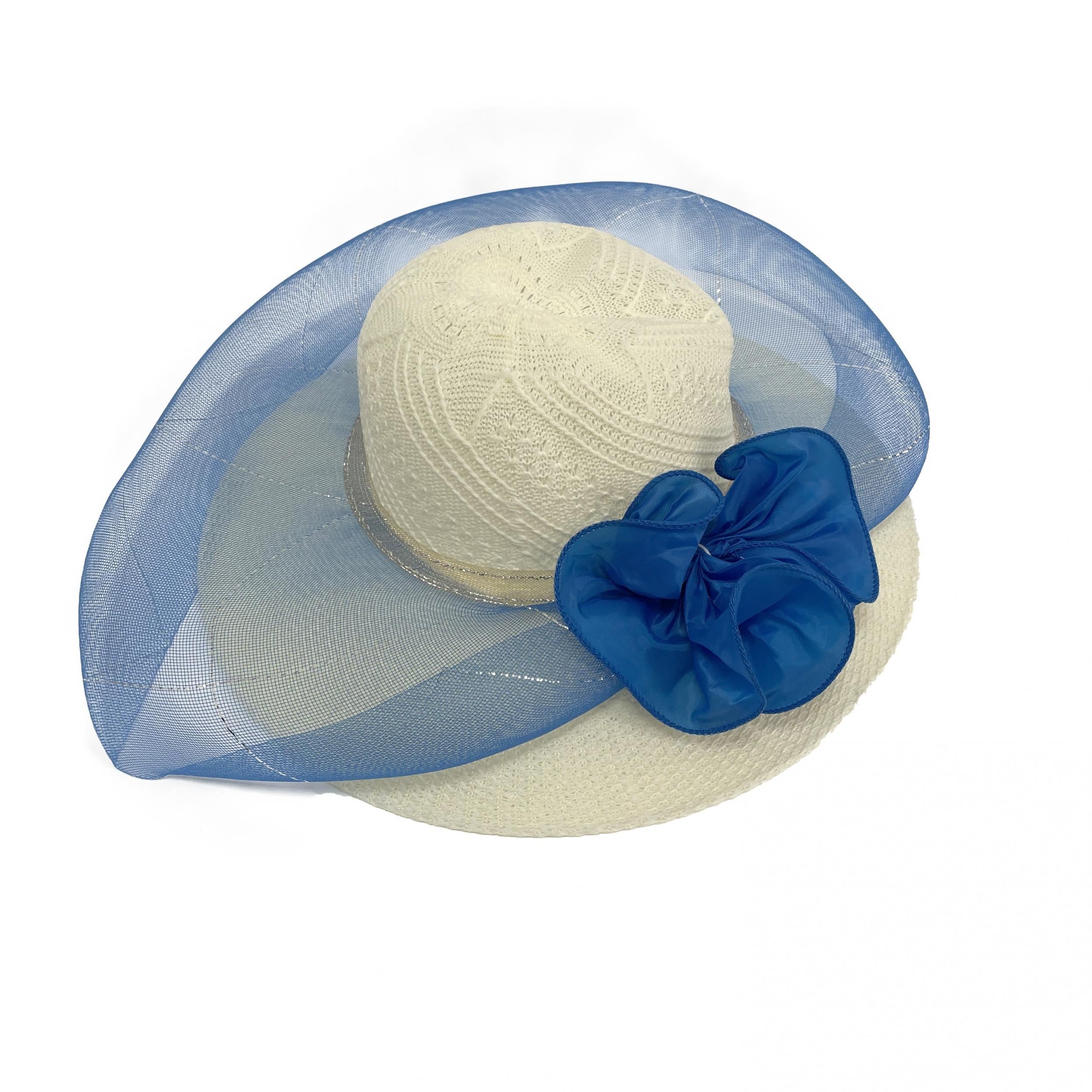 Wide Brim Mesh Veil Flower Sun Hat Straw Hat