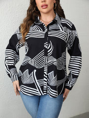  Abstract Stripe Print Button Up Blouse