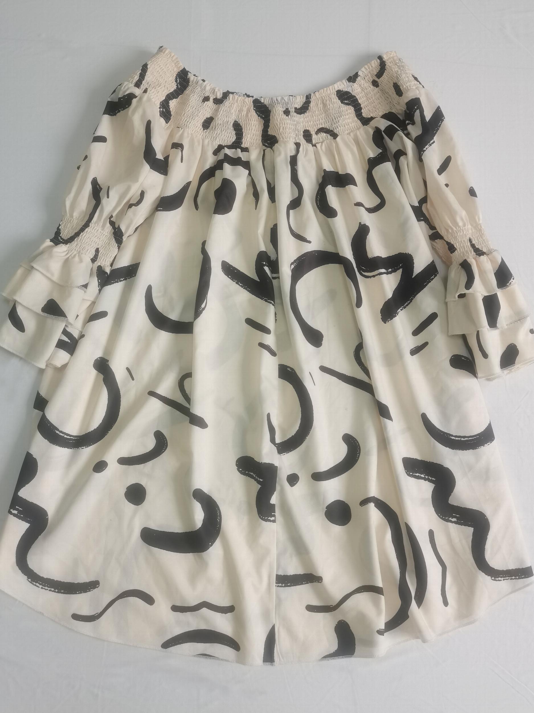  Geometric Print Off Shoulder Ruffle Midi Dress