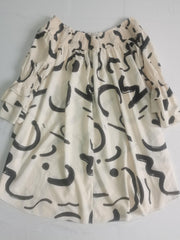  Geometric Print Off Shoulder Ruffle Midi Dress
