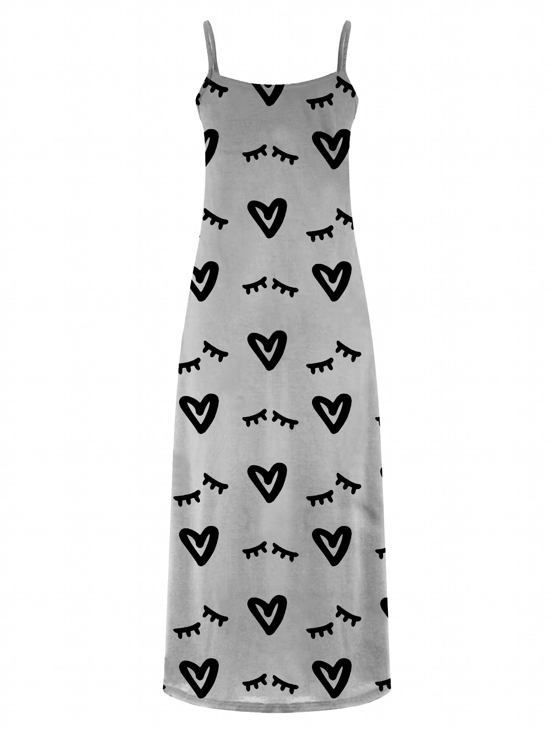  Casual Dress Women's Plus Heart Print V Neck Stretch Max