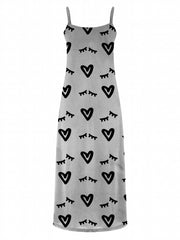  Casual Dress Women's Plus Heart Print V Neck Stretch Max