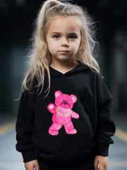 Bear Pattern Long Sleeve Hooded Sweatshirt Girls Comfy Hoodies Pullover