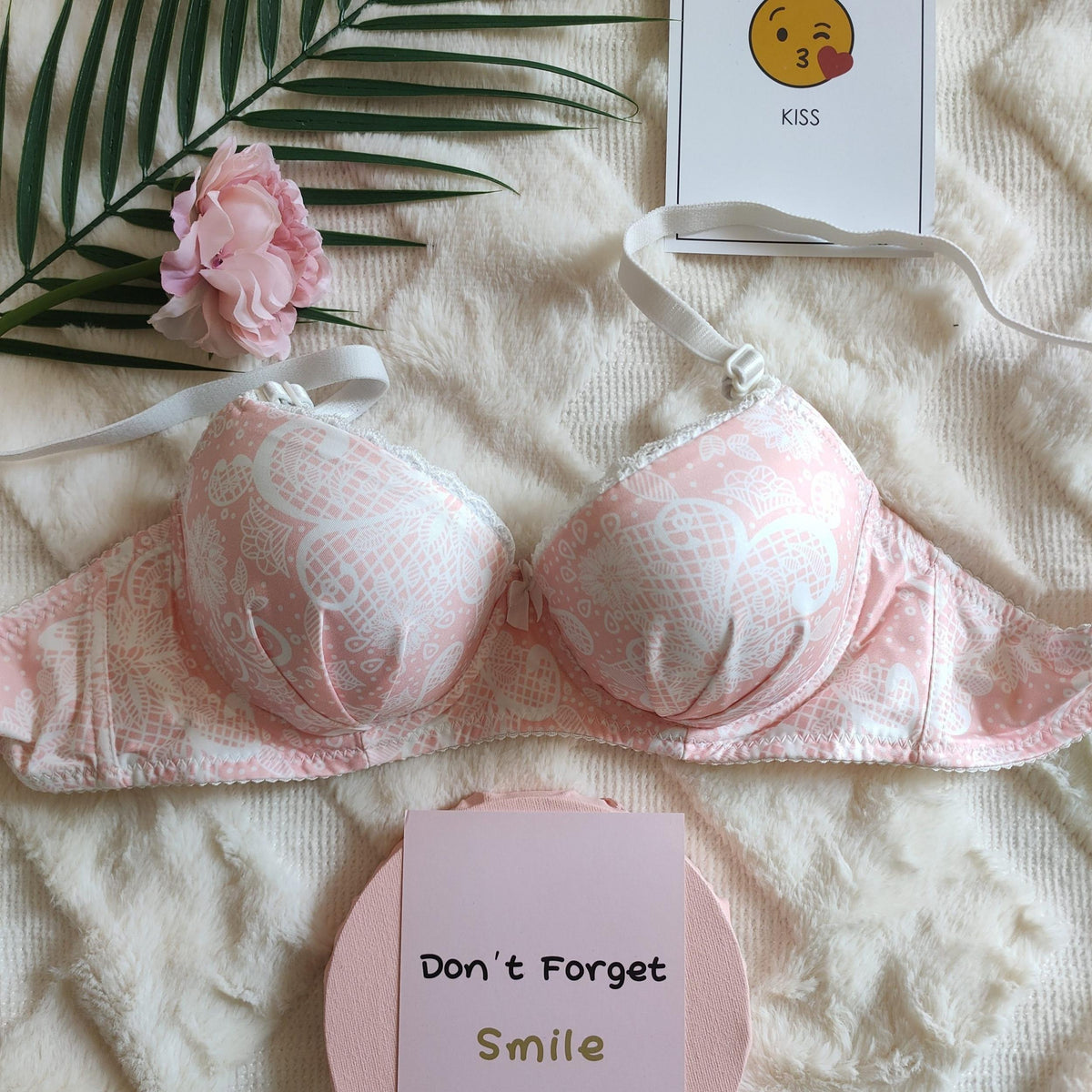 Floral Print Push Up Bra Lace Trim Women's Lingerie