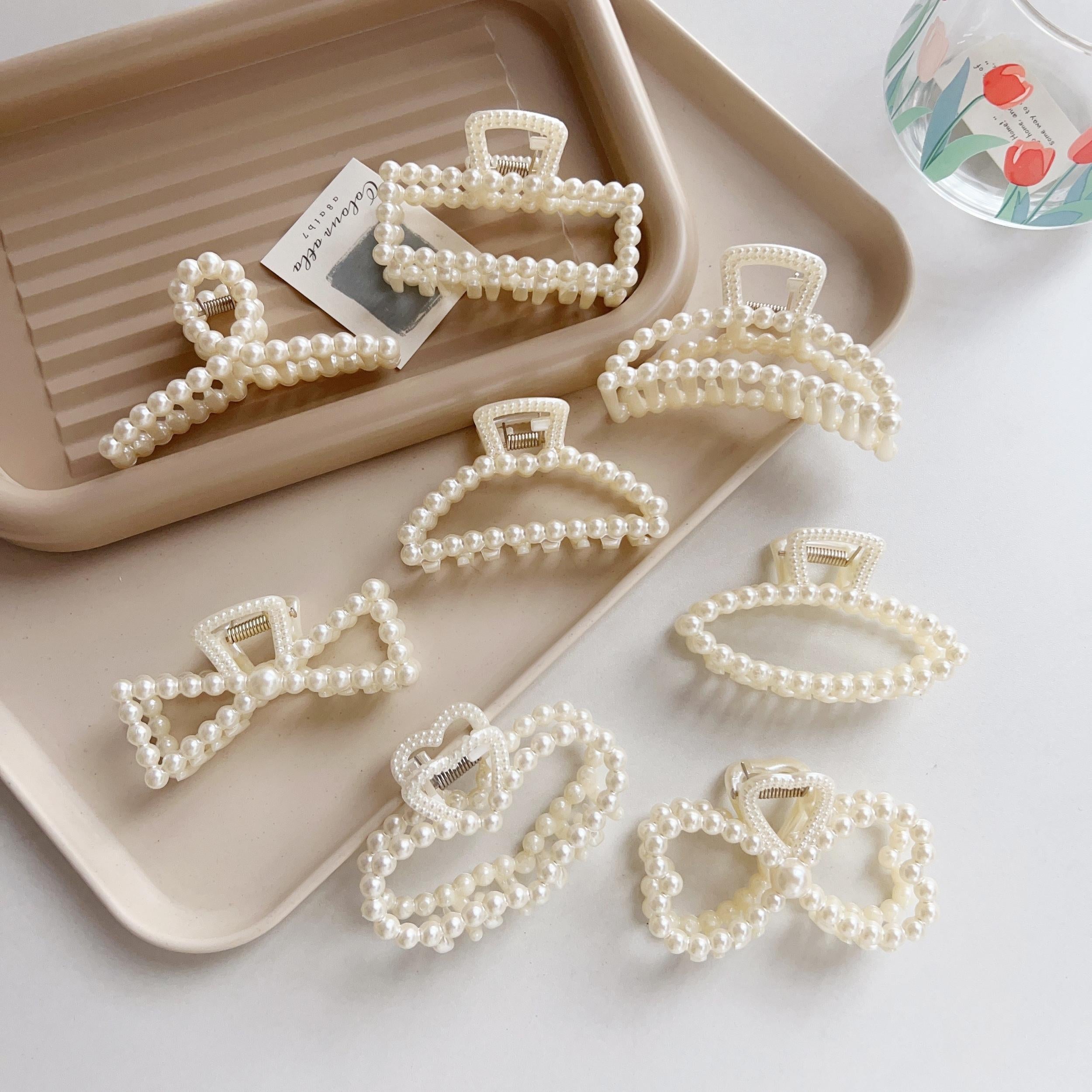 8pcs Faux Pearl Hair Claw Clip Non Slip Strong Hold Grip Hair Jaw Clip
