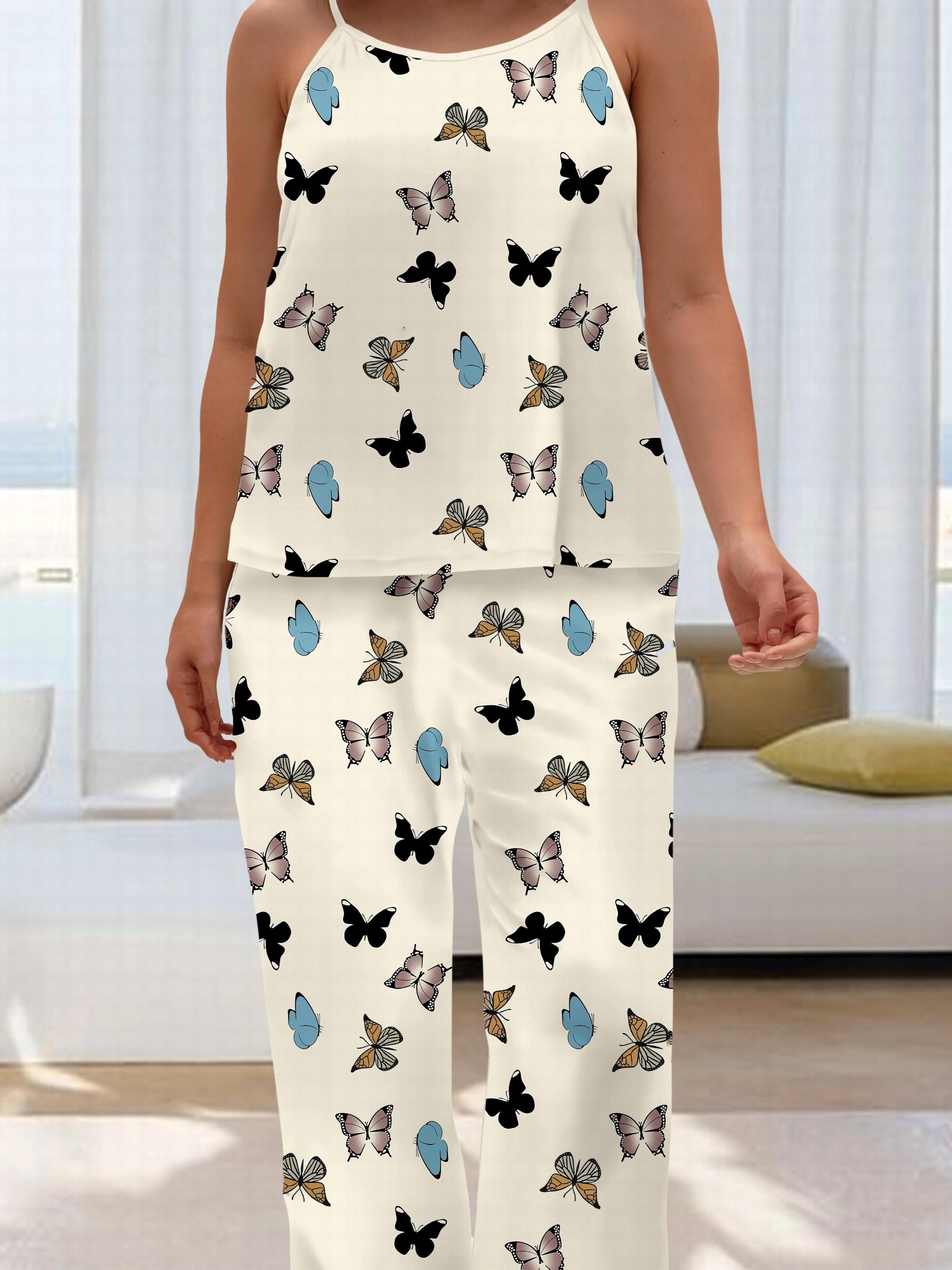  Butterfly Print Cami Top & Wide Leg Pants Pajamas Set