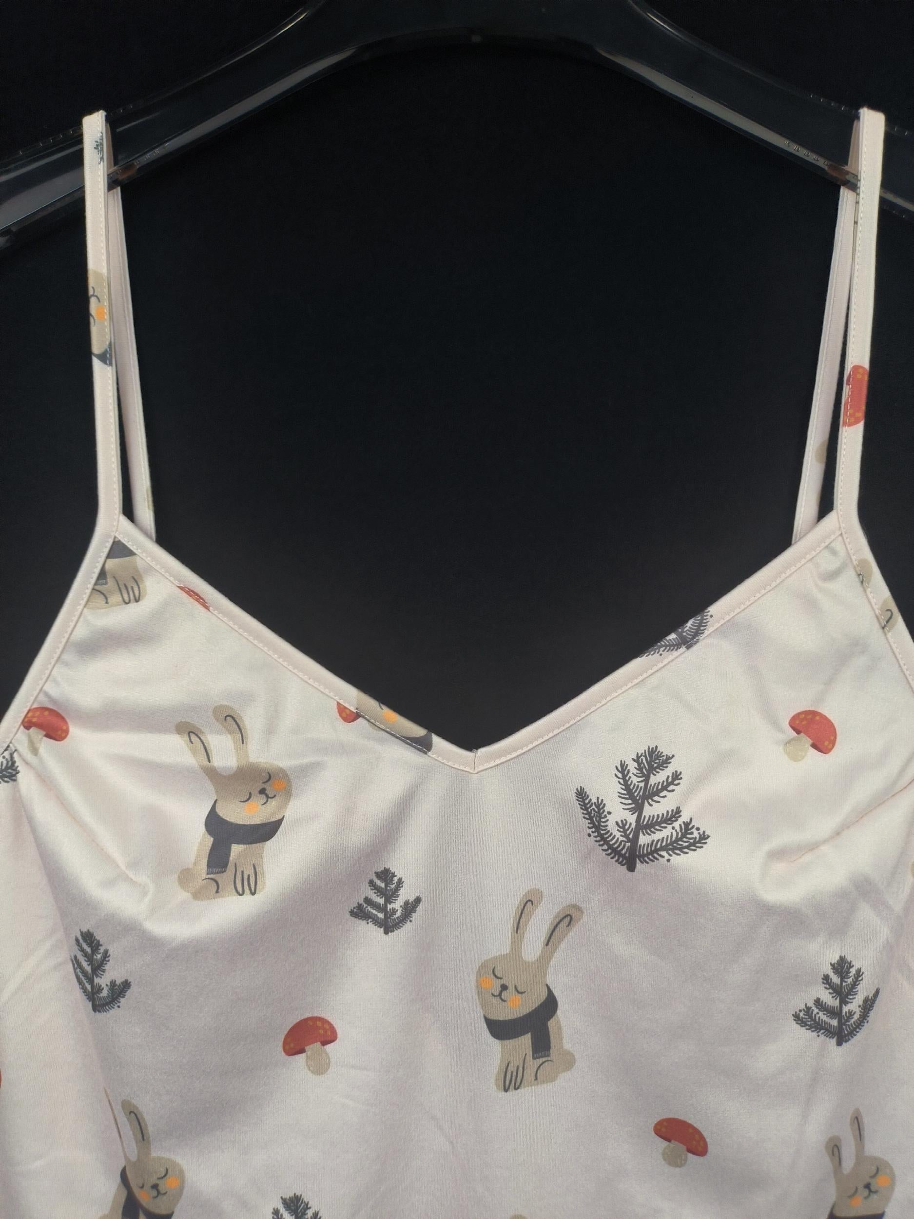  Rabbit & Mushroom Print V Neck Cami Nightdress