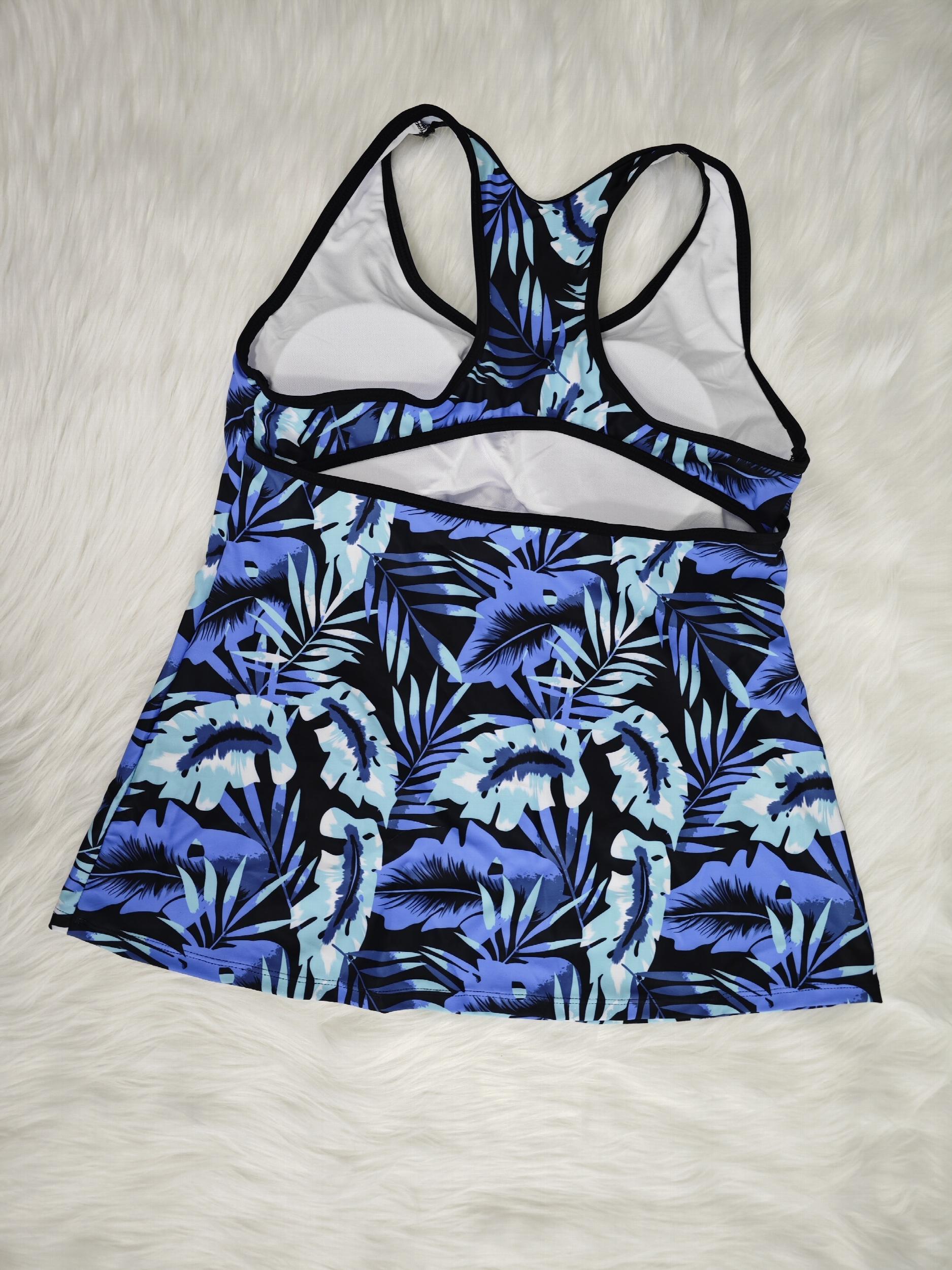  Vacay Tankini Set Tropical Print Racer Back Top & Lace Up Shorts Swims