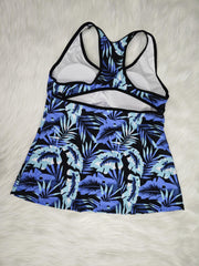  Vacay Tankini Set Tropical Print Racer Back Top & Lace Up Shorts Swims