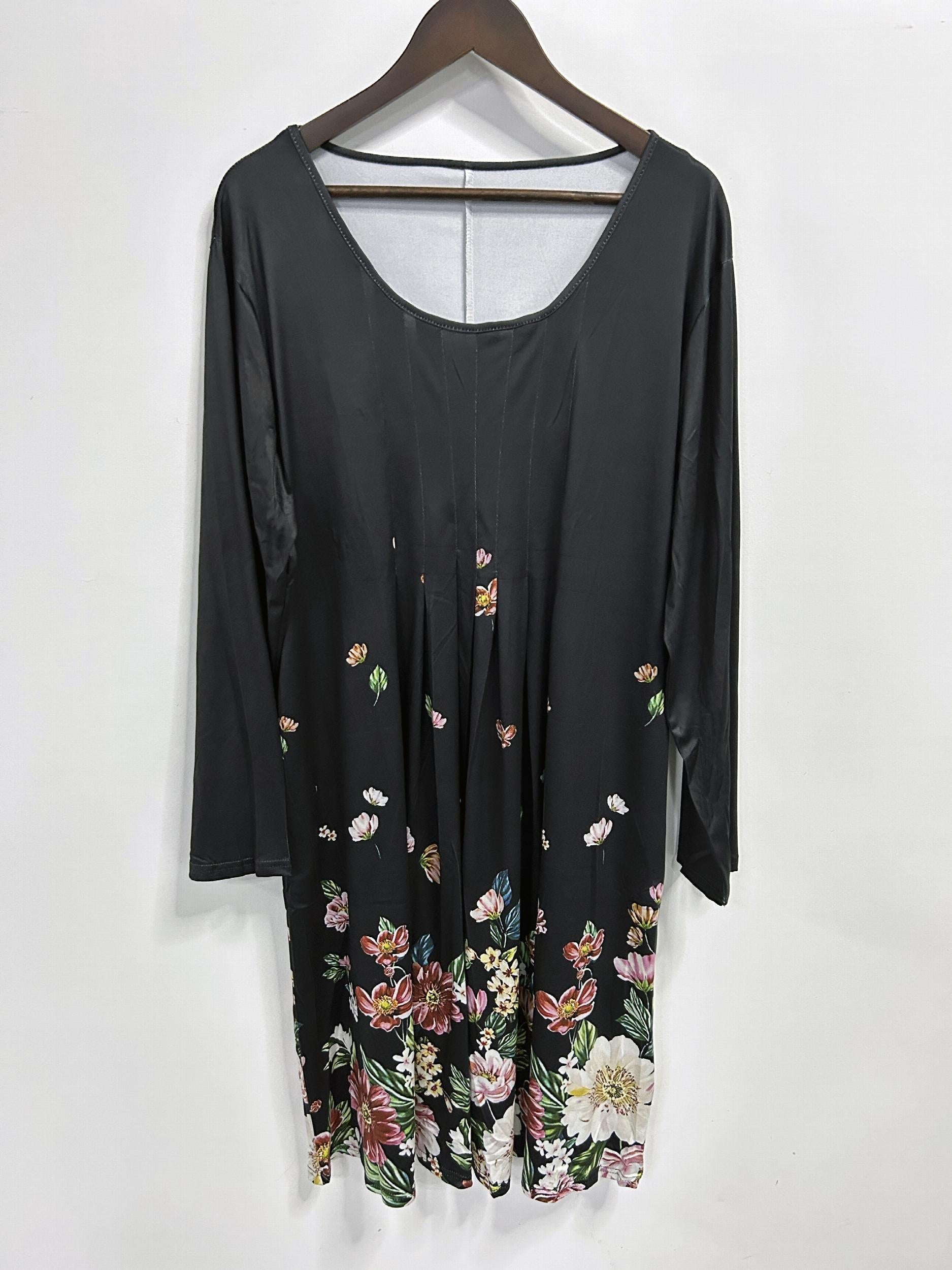  Floral Print Long Sleeve Dress With Pockets