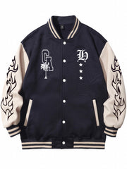 Men's Star Embroidery Varsity Jacket, Spring Fall School Baseball