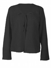  Solid Long Sleeve Tie Front Cardigan