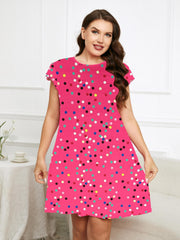  Polka Dots Print Loungewear Dress Women's Plus Home Wear Dress