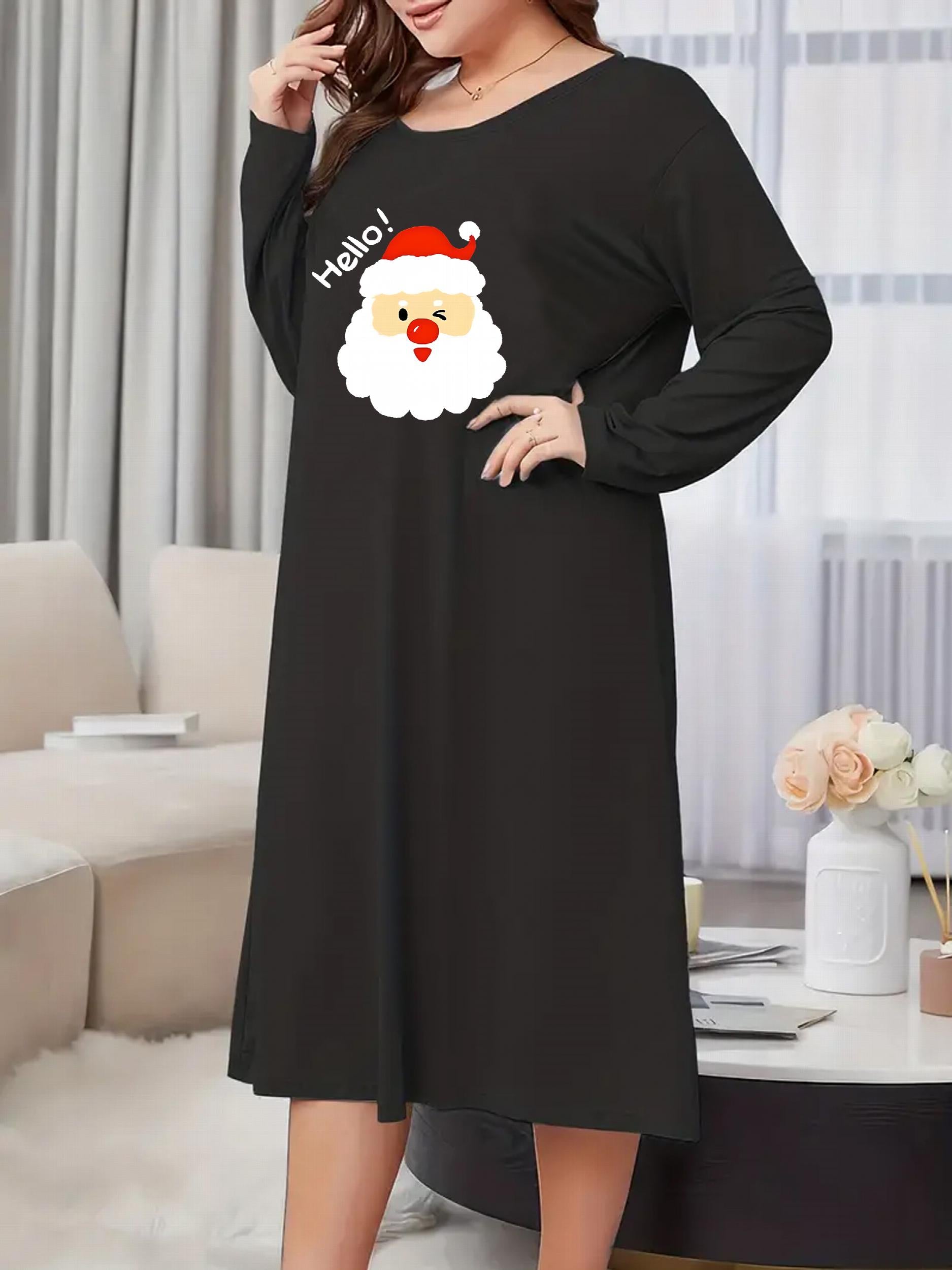  Christmas Nightdress Women's Plus Cartoon Santa Claus Print