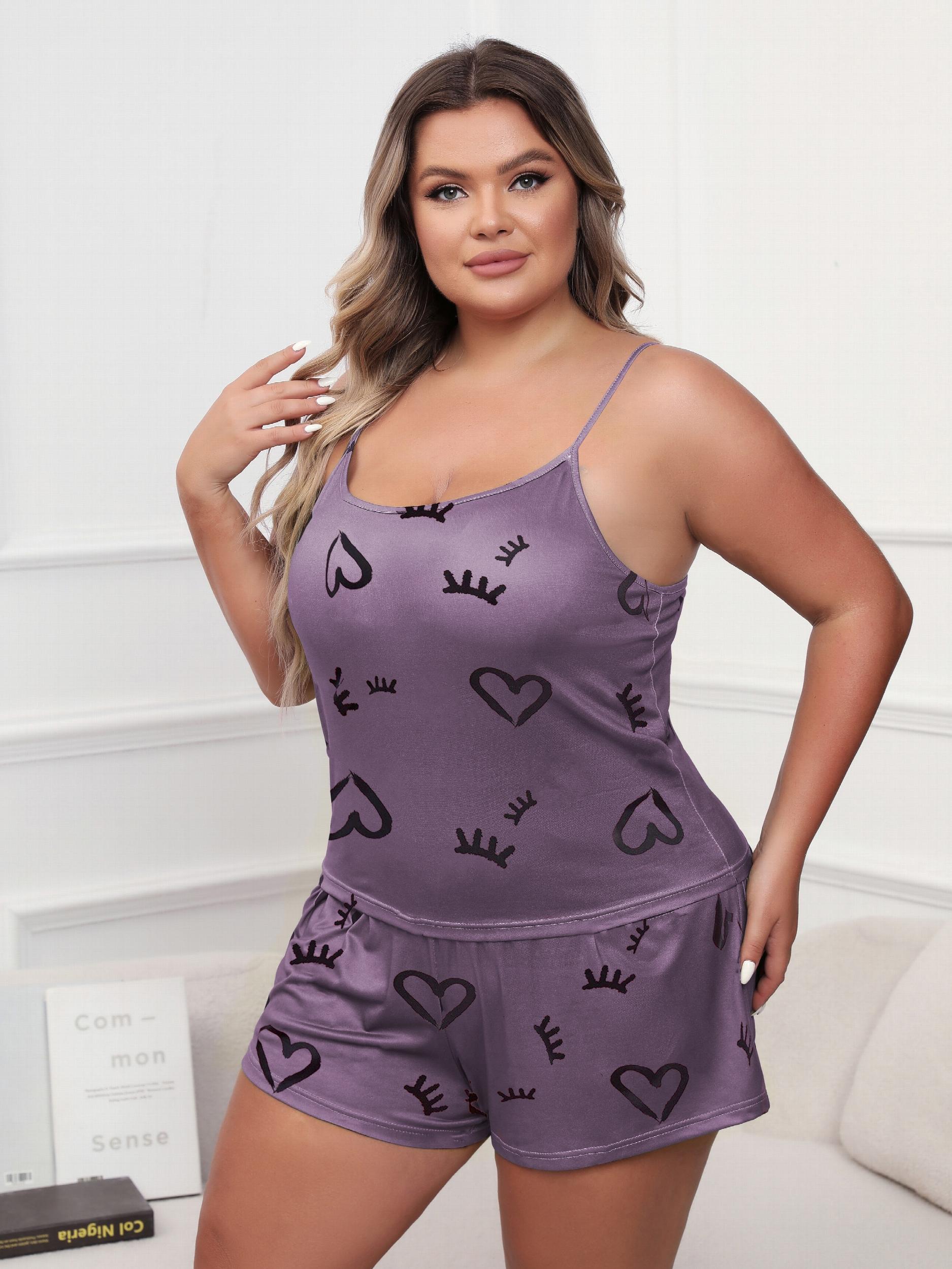  Pajama Set - Eyelash & Heart Print Cami Top & Shorts